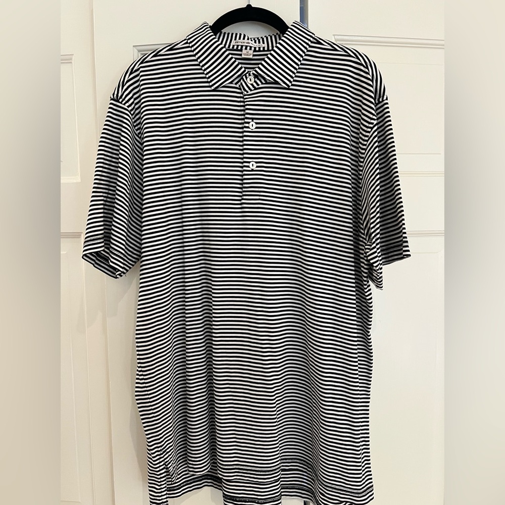 Peter Millar Black and White Striped Polo Shirt